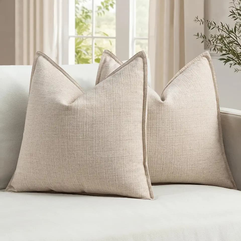 MIULEE Thick Textured Euro Sham Throw Pillow Covers 26x26 in Natural Linen