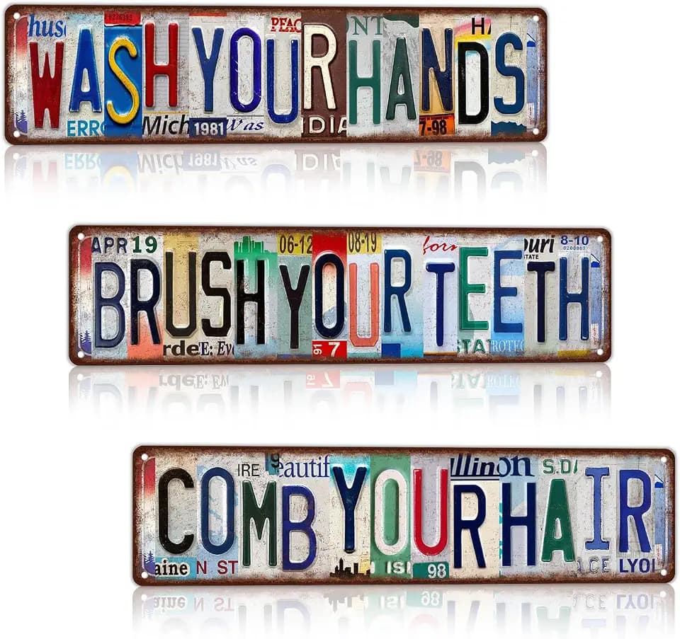 Brush Your Teeth Comb Your Hair Wash Your Hands Street Sign Wall Decor