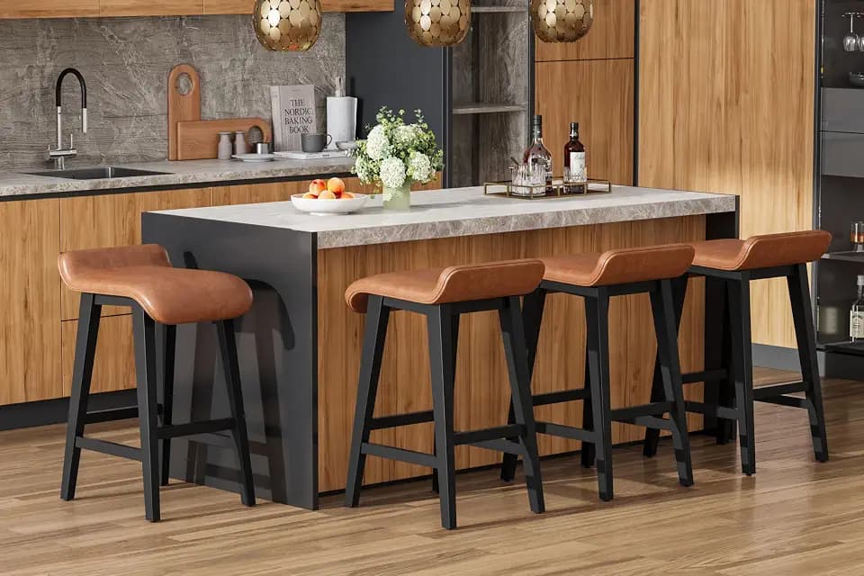 IDEALHOUSE 26" Solid Wood Bar Stools Set of 4 with PU Leather Cushion