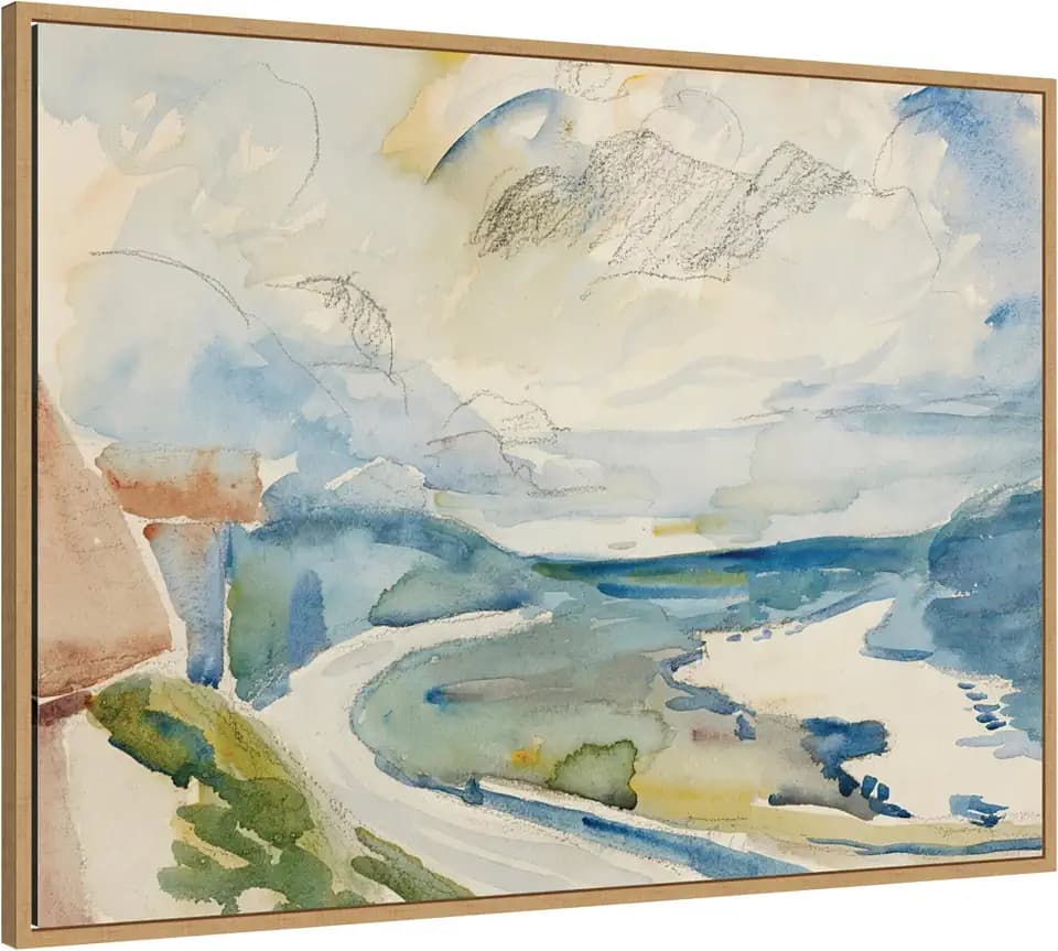 Kate and Laurel Framed Canvas Wall Art Print Morgen Bel Maloja no date Giovanni Giacometti by Nostalgia Prints, 38 x 28 Sylvie Natural Frame, Modern Contemporary, Landscape Art for Wall Decor