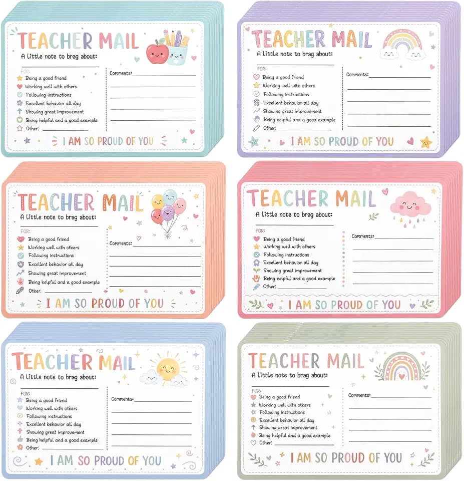 60PCS Teacher Mail Notes to Parents, Happy Mail Postcards from Teacher, Behavior Incentive Cards for Classroom Motivational Brag Cards Teacher Must Haves for Preschool Kindergarten School Supplies