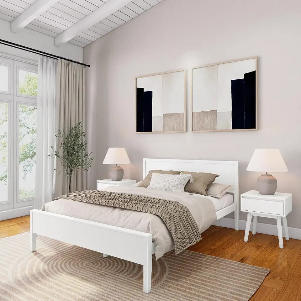 Plank+Beam Classic Single Bed (Queen), Panel Headboard, White