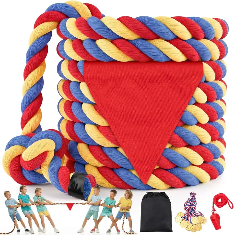 Tug of War Rope for Kids & Adults - 20ft Soft Cotton Outdoor Pulling Rope with Flag for Team Building Activities Field Day Family Reunions Birthday Parties Camping Games