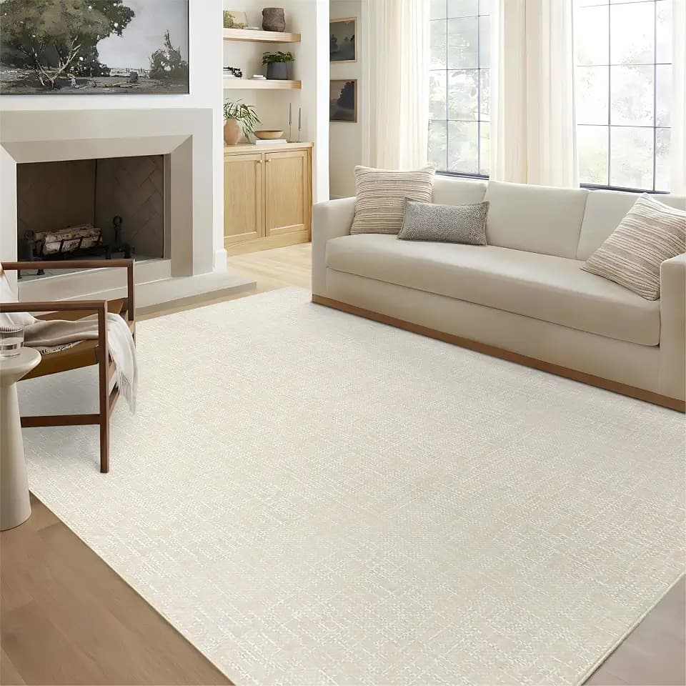Garvee Modern 5x7 Living Room Rug Solid Color Washable Area Rugs, Beige
