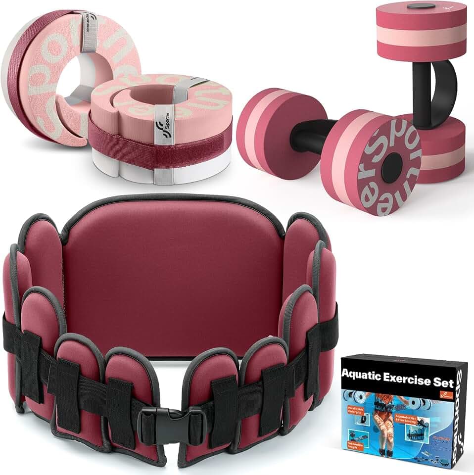 Sportneer Aquatic Exercise Equipment Water Aerobics Combo Set Includes High Density Water Weights Dumbbell Aqua Belt Water Ankle Weights for Pool Exercise Aquatic Therapy Pool Fitness Water Exercise