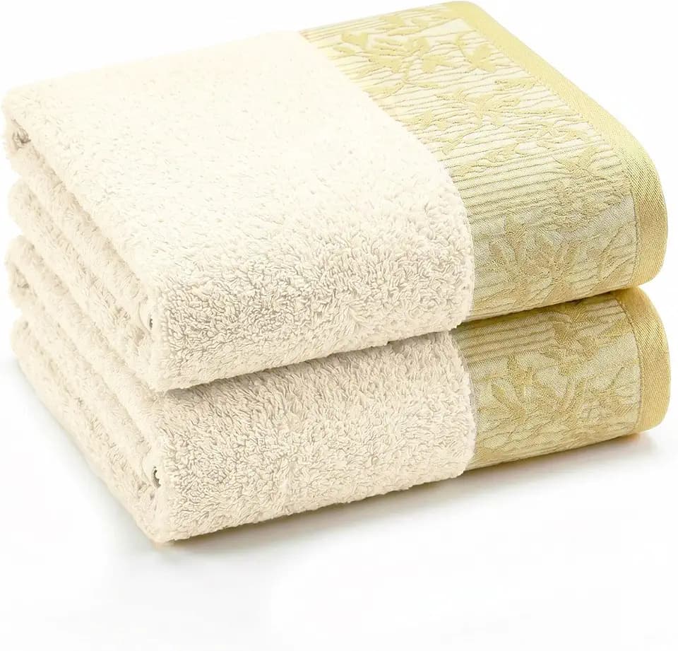 Superior Floral Jaquard Cotton Bath Towels, 2pc Body Towel Set, Ivory