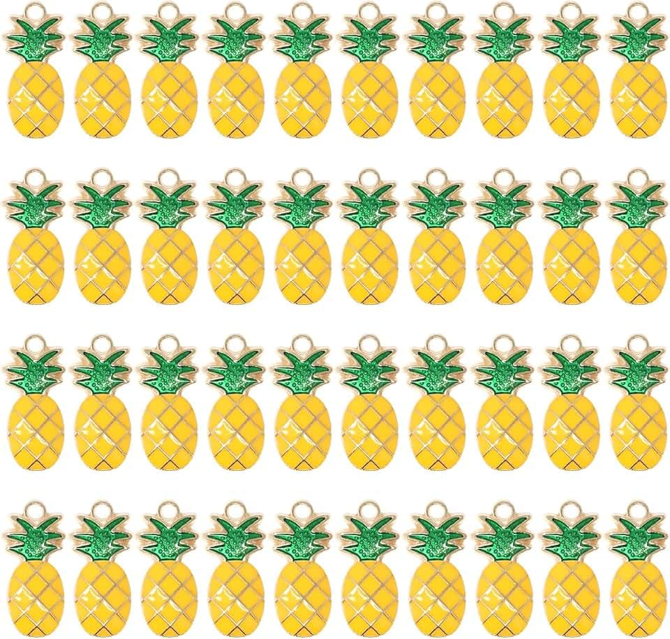 yueton 40PCS Enamel Alloy Charms Pendant Dainty Yellow Pineapple Pendants Cute Fruit Food Tiny Pendants Bead Charms for Keychains, Earrings, Bracelets, Necklaces, Jewelry Making and DIY Crafts