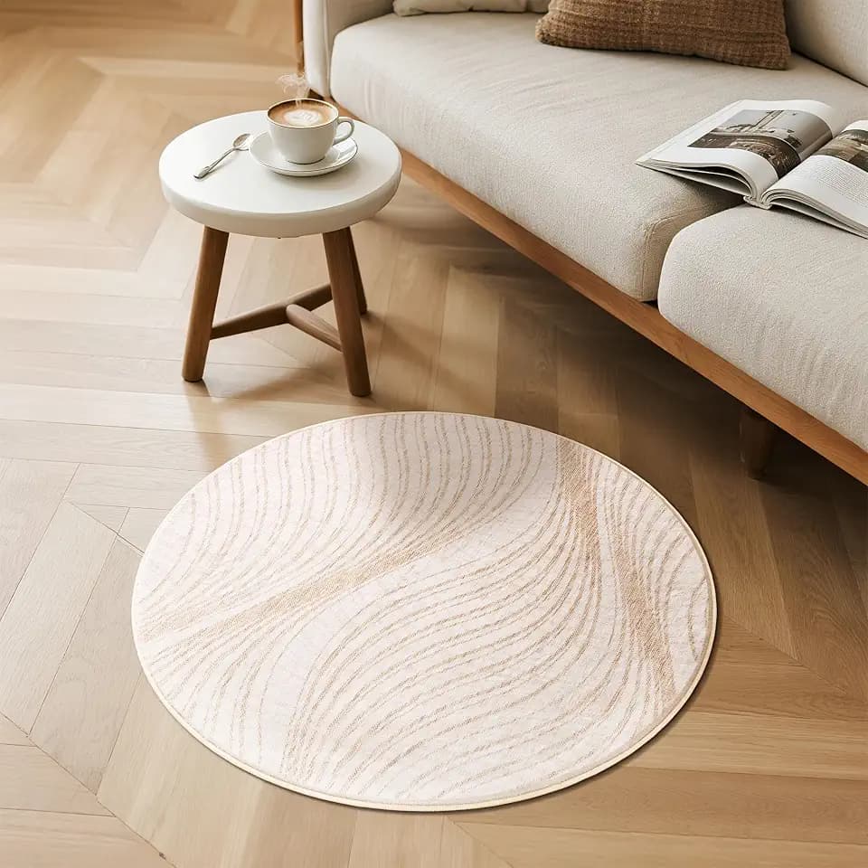 Carvapet 2ft Round Rug Imitation Jute Washable Low Pile Carpet