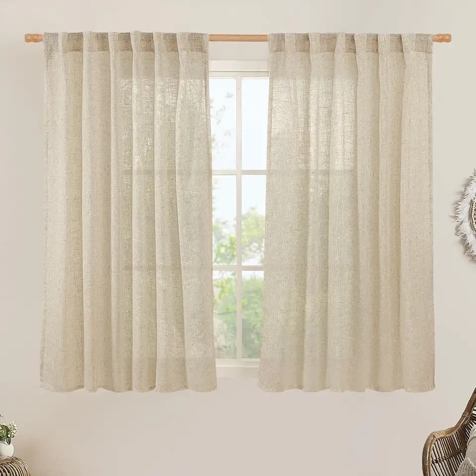 LAMIT Linen Semi Sheer Curtains 48 Inch for Bedroom Window Treatment