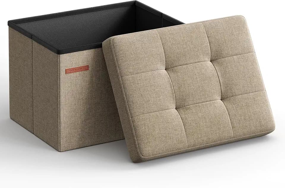 SONGMICS Small Folding Storage Ottoman, 15.7 x 12.2 x 12.2 Inches