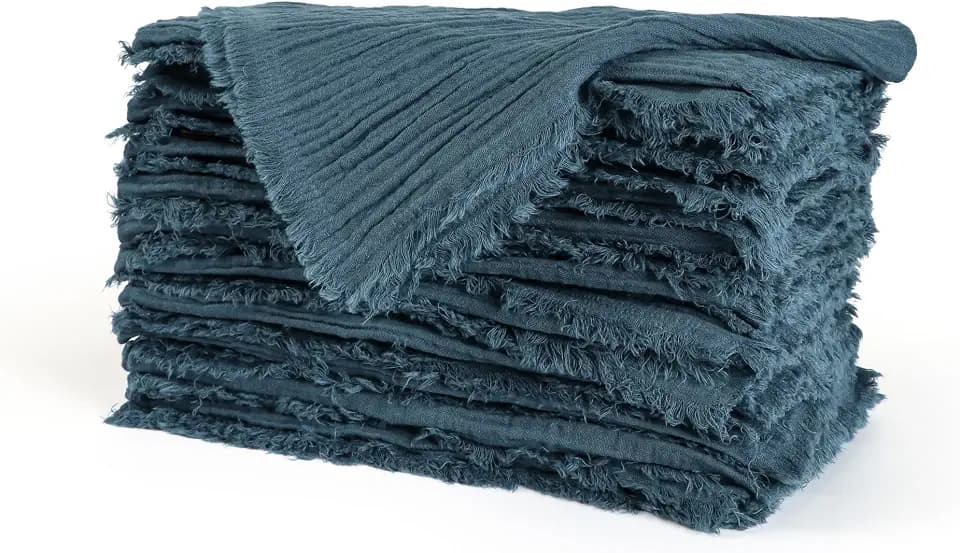 Fringe Cloth Napkins 100% Cotton, Set of 12 Dinner Napkins, Stellar
