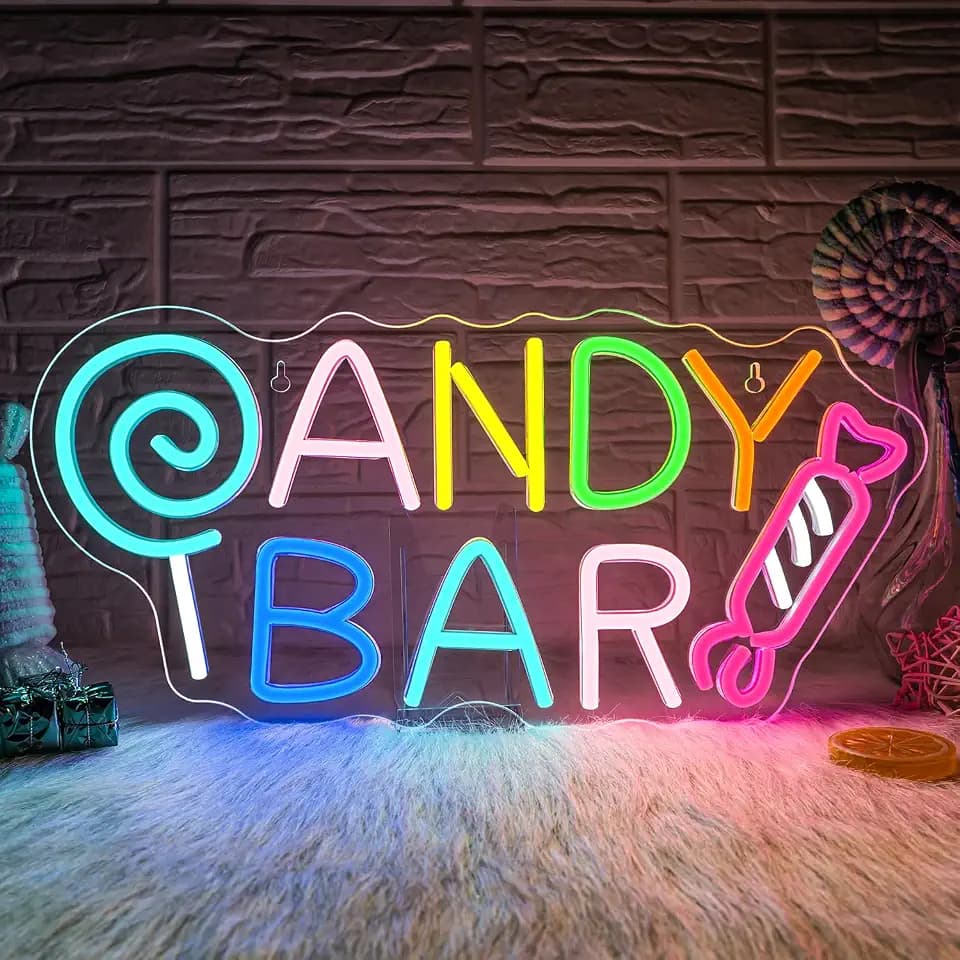 Candy Bar Neon Sign Colorful LED Night Wall Light Decor for Lollipop Store