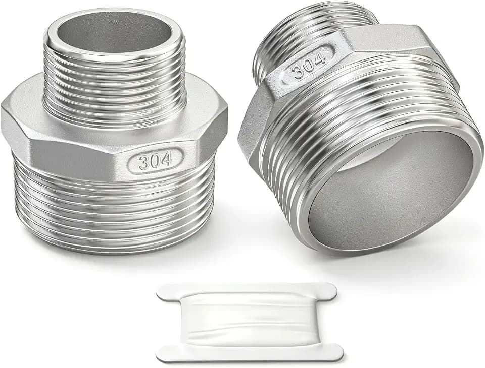 TAISHER 2PCS Cast 304 Stainless Steel Hex Nipple, Reducer Pipe Fitting 2" NPT Male x 1-1/2" NPT Male