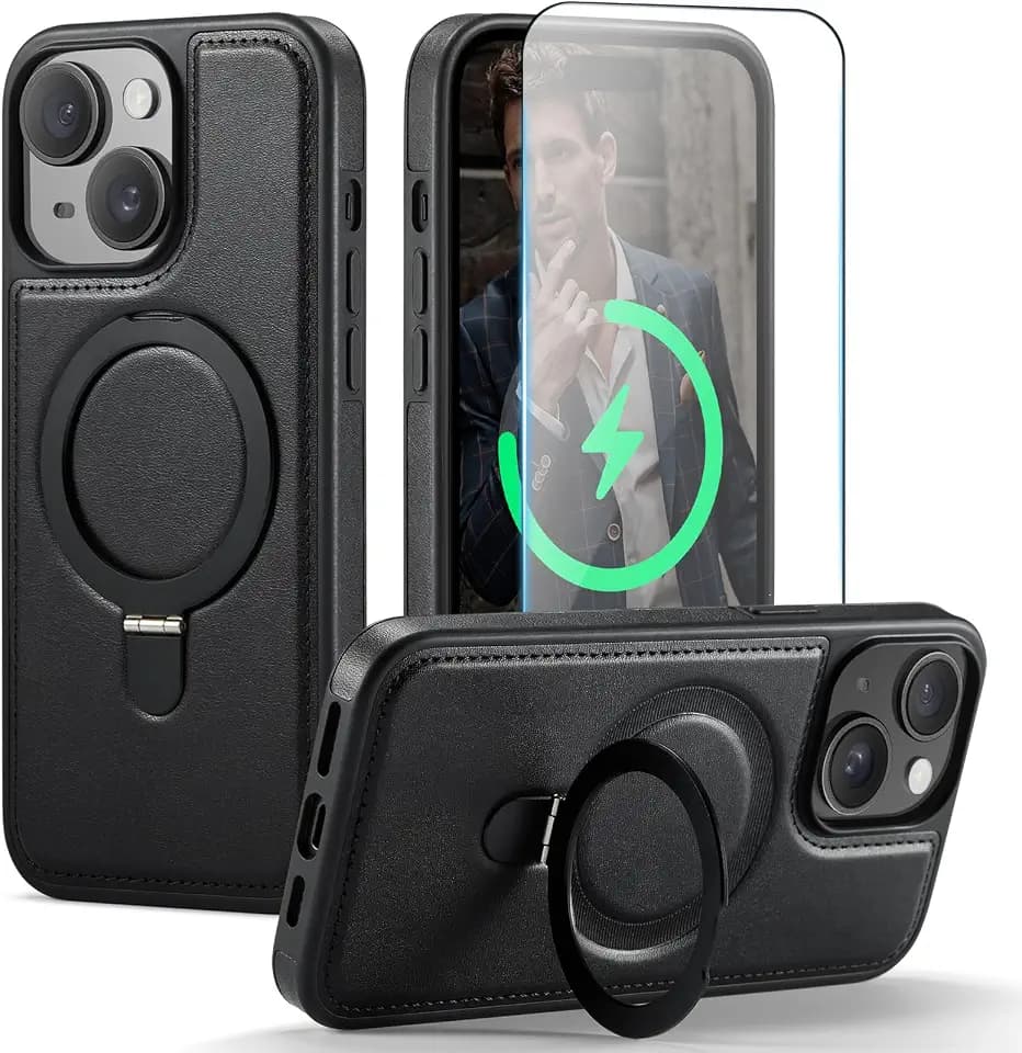 for iPhone 14 Plus Case with Stand Compatible with Magsafe, Black