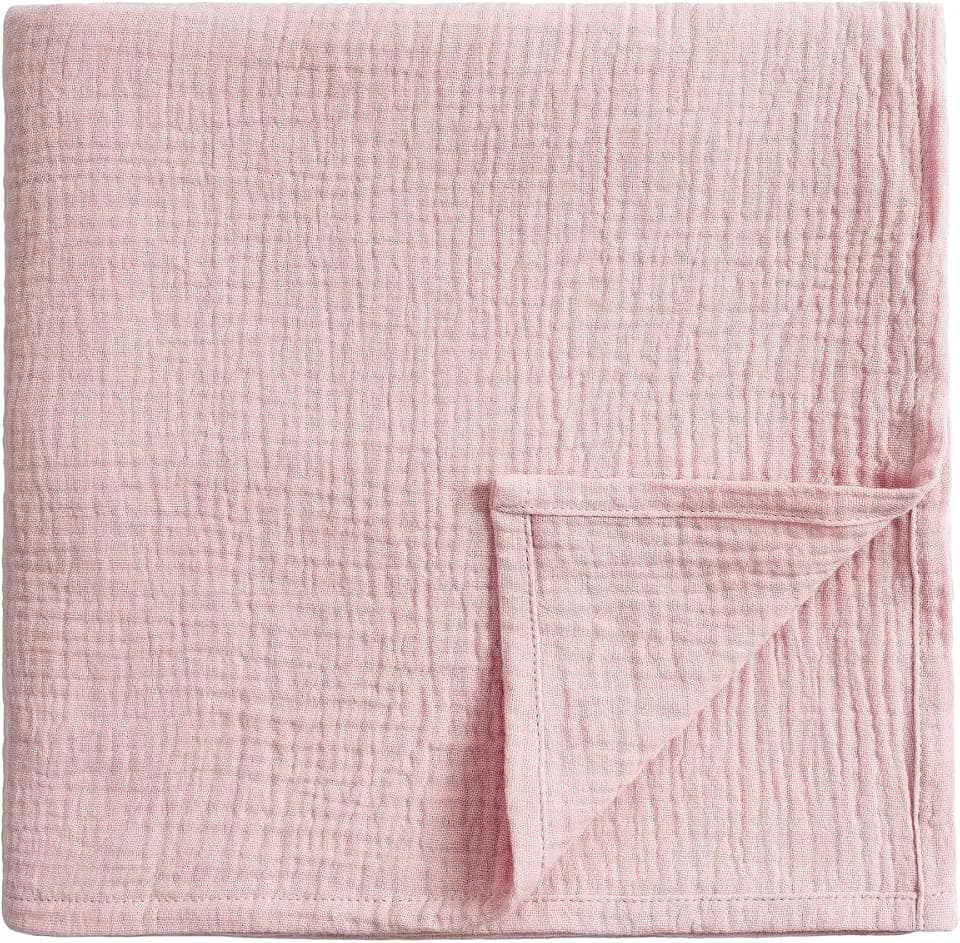 Meracorallo Muslin Swaddle Blanket, 100% Cotton Receiving Blanket, Pink
