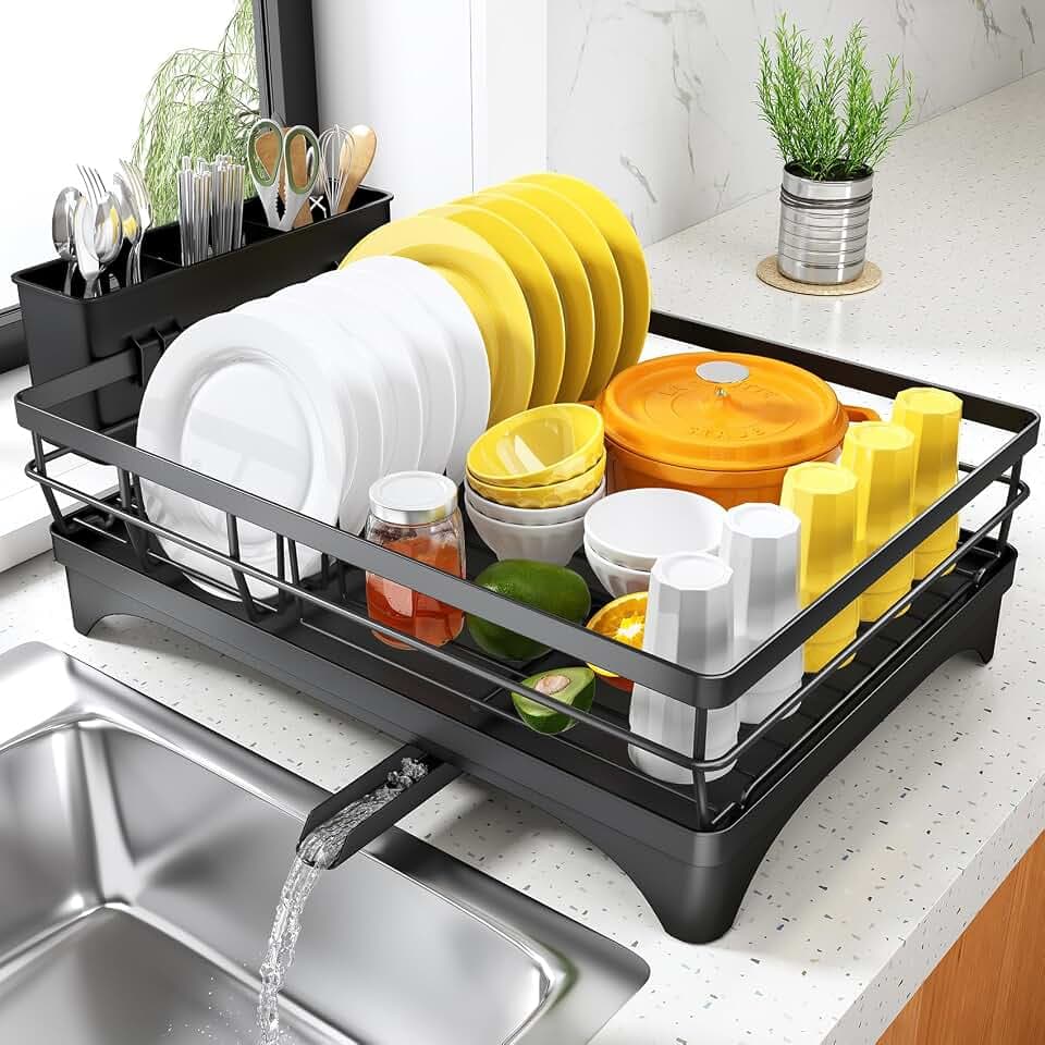 SNTD Dish Drying Rack for Kitchen Counter, 11.8" W x 16.7" L, Black