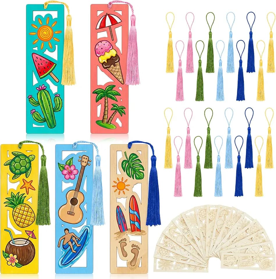 Yexiya 200 Pcs Summer Hawaiian Bookmarks Party Favors, 100 Set Classroom Craft Color Your Own Unfinished Bookmarks Bulk for Kids Birthday School Students