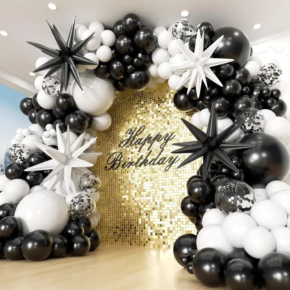 153Pcs Black and White Balloons Garland Arch Kit with Stars - 22 18 12 10 5 inch Different Size Black White Confetti Balloons for Birthday Anniversary Wedding Graduation Party Decorations