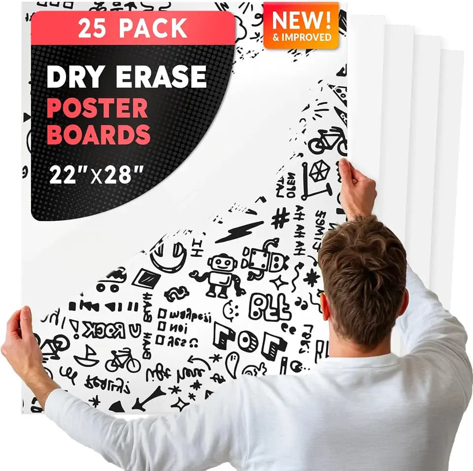Hygloss Large Dry Erase Poster Board Paper 22x28 Inch (25 Count) Single-Sided Wall White Board Dry Erase Sheets - 14 Pt. Thick Paper for Home, School, Classroom, Office, Kids Art, Menus Signs, Lists