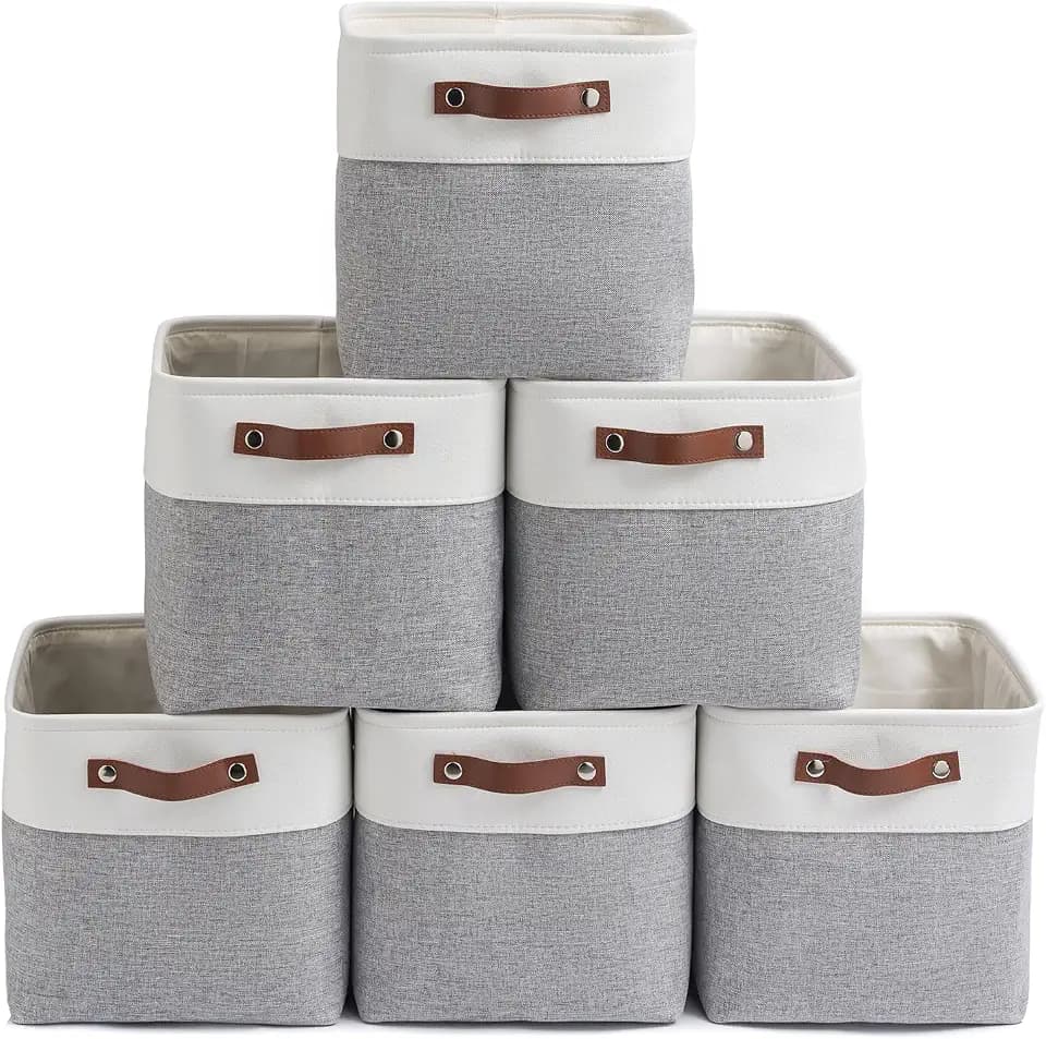 Patvingot Fabric Storage Cubes 11", 6 Pack, with PU Pull Handles,Foldable