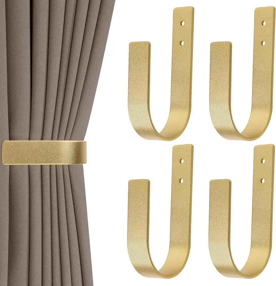 Groleca 4 Pack Curtain Holdbacks Curtain Tiebacks Wall Mount, Gold