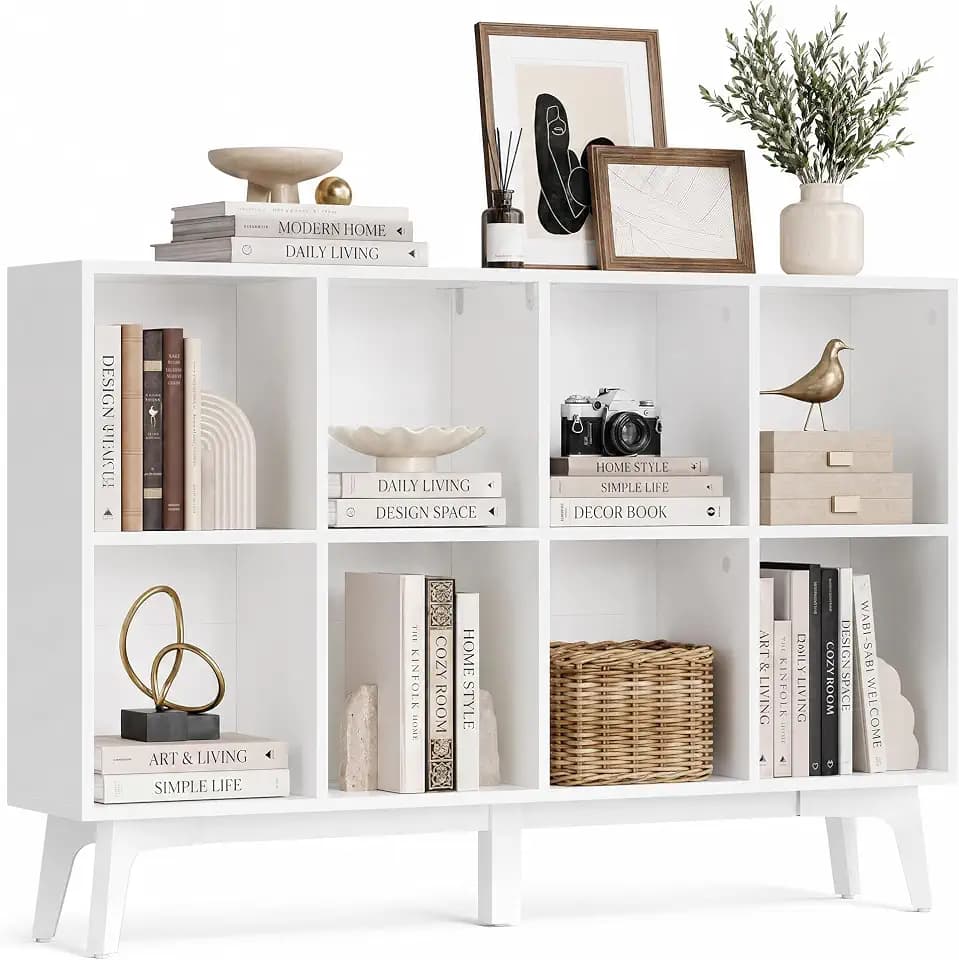 VASAGLE Mid-Century Modern 8-Cube Bookshelf, 47.1 x 9.4 x 30.3 Inch