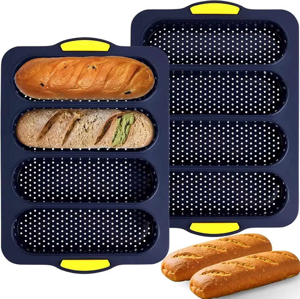 2 Pcs Silicone Bread Loaf Pan, 4-Cavity Baguette Bread Pan Hot Dog Bun Pan