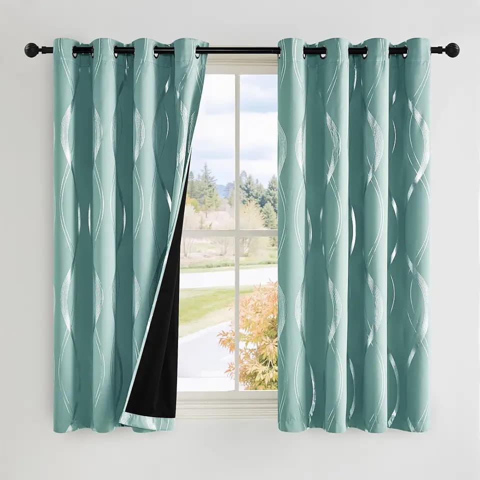 NICETOWN 100% Blackout Print Curtains 72 inch Long, Aqua Blue