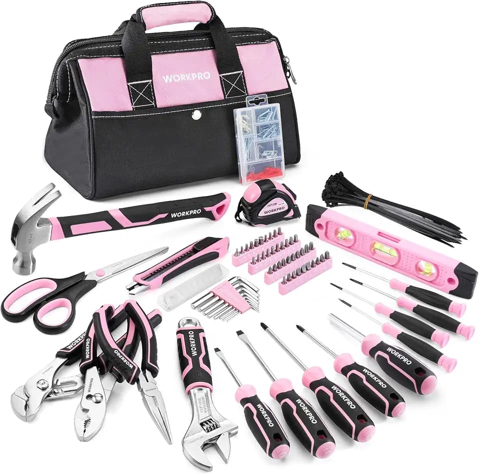 WORKPRO 277PCS Pink Tool Set, Portable Home Repairing Tool Kit for Women