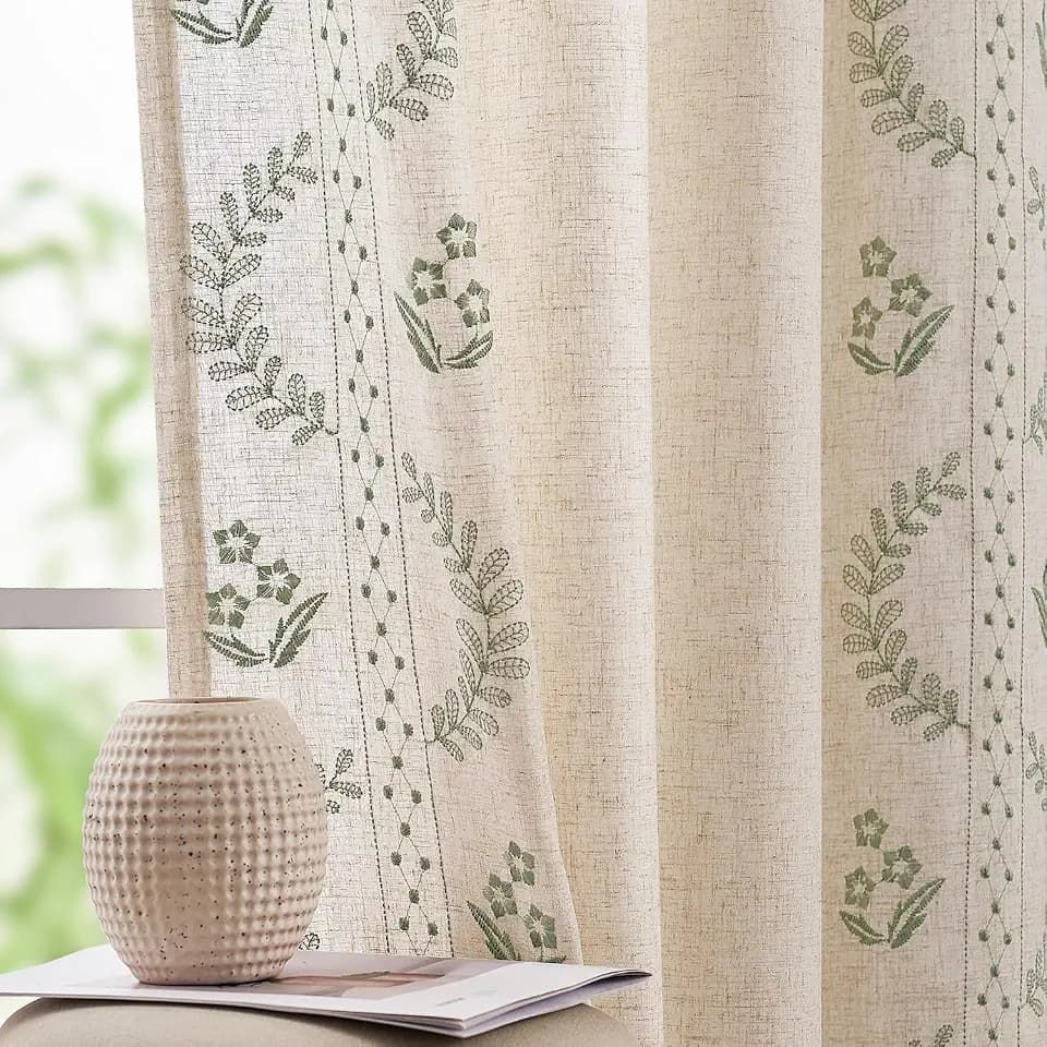 jinchan Floral Linen Curtains 72 Inch Farmhouse Back Tab 2 Panels