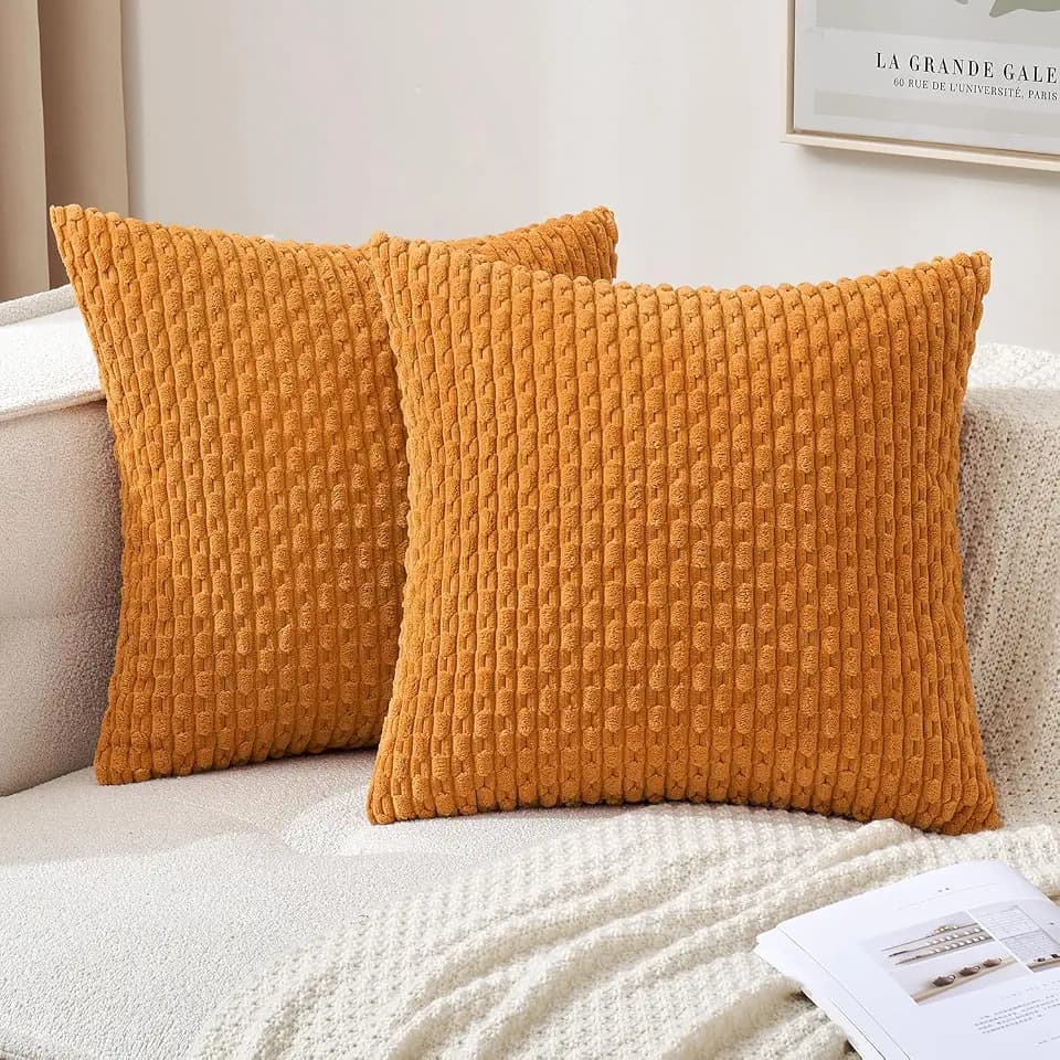MIULEE Decorative Throw Pillow Covers 16x16 Fall Burnt Textured Corduroy