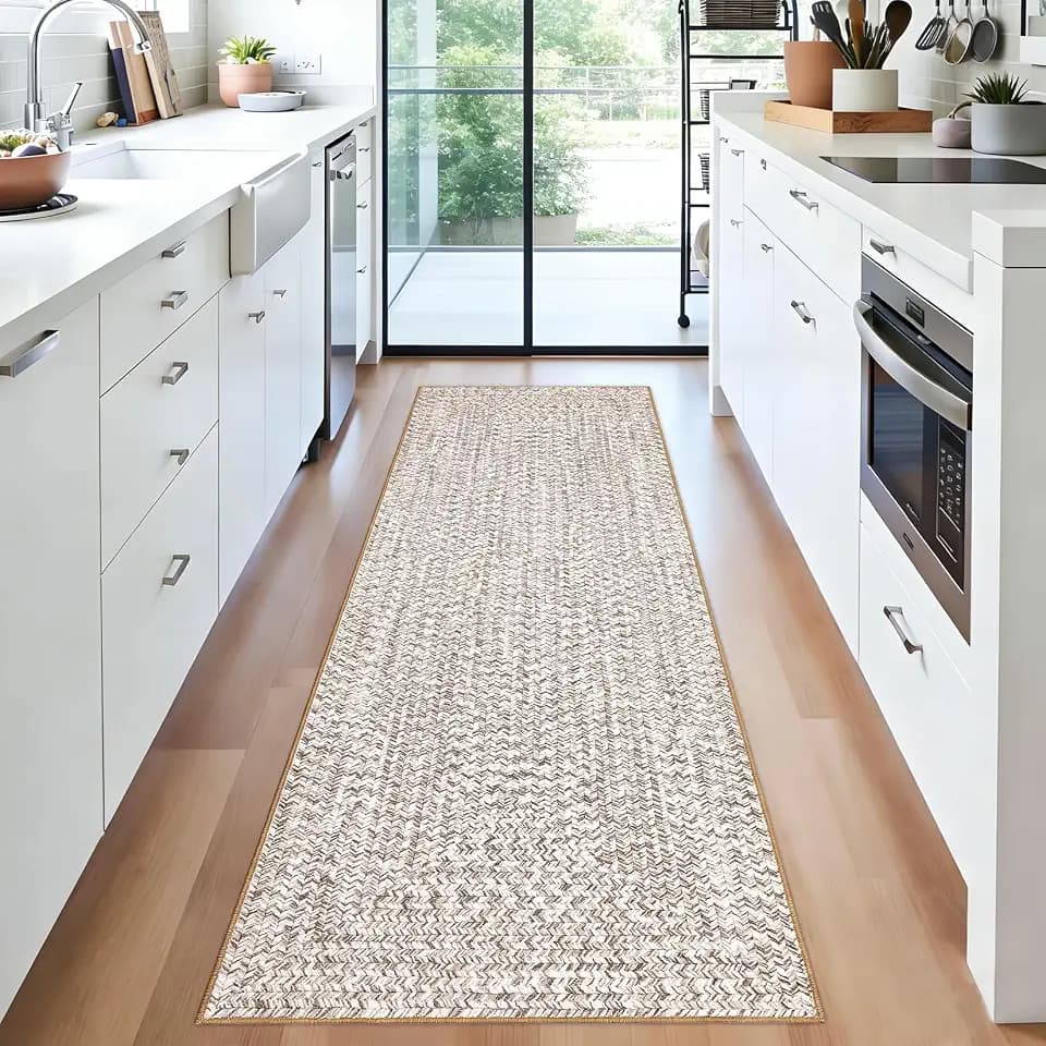 GarveeHome Printed Rug with Braided Pattern on it, Washable Rugs 2x10 Hallway Runner Non Slip Kitchen Rugs Soft Non Shedding Low Pile Entryway Rug Stain Resistant Carpet for Bath Laundry