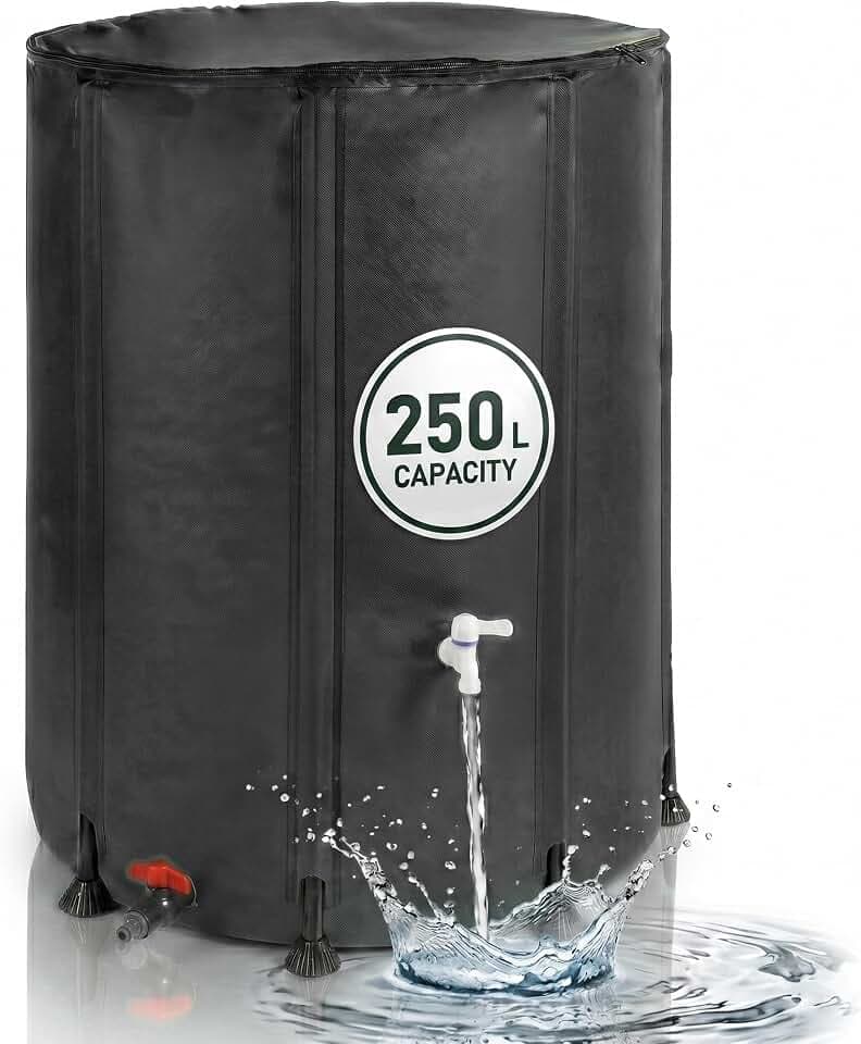 Relaxdays Regentonne faltbar, 250L, Garten & Balkon, 2 Hähne, schwarz