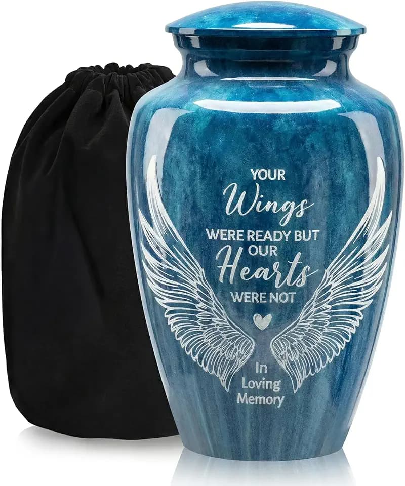 Emvency Urn for Ashes, Metal Alloy, 10" H x 6" W, Angel Wings