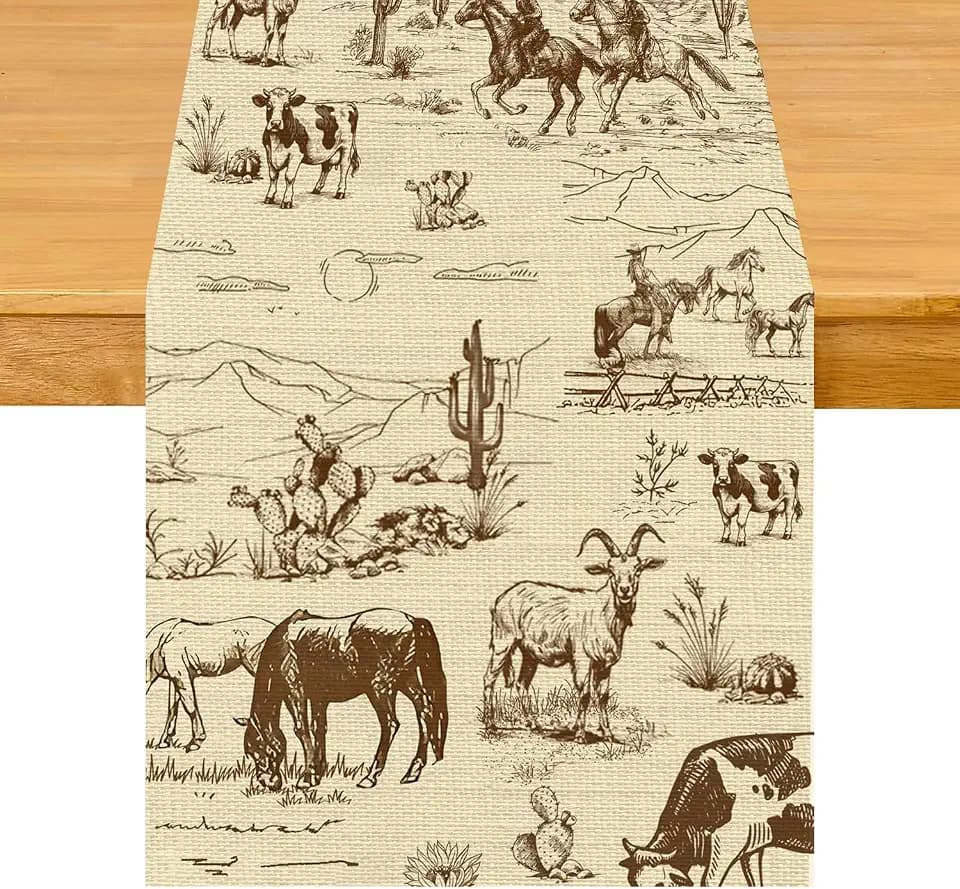 Western Desert Cowboy Table Runner for Party Decorations 13x72 Inch