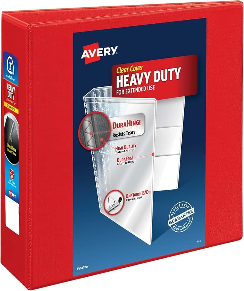 Avery® Heavy-Duty View 3 Ring Binder, 3" EZD® Rings, 1 Red Binder