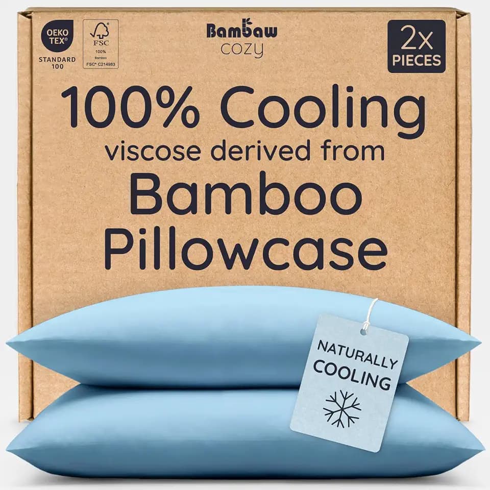 Bambaw 100% Viscose Derived from Bamboo Pillowcases King Size – Set of 2 Cooling Pillow Cases King with Envelope Closure, Soft Pillow Cases, Cool Pillow Cases for Hot Sleepers (Dream Blue)