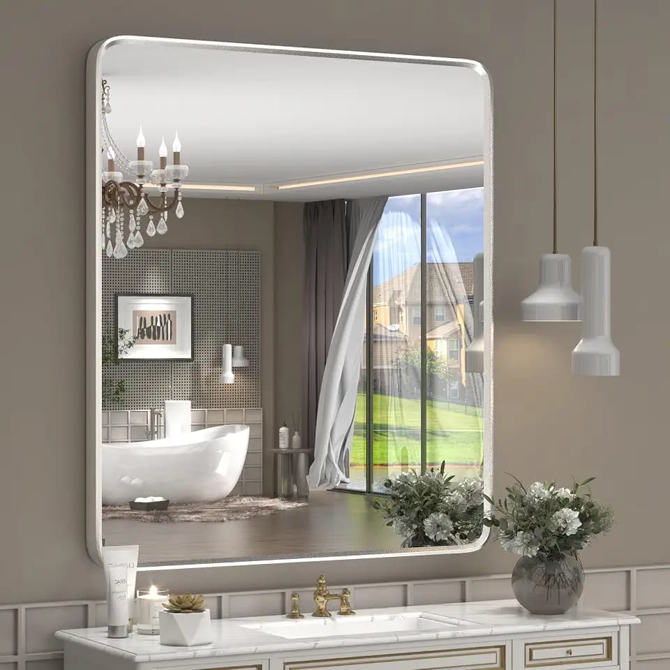 28x32 Inch Silver Framed Vanity Mirror for Wall