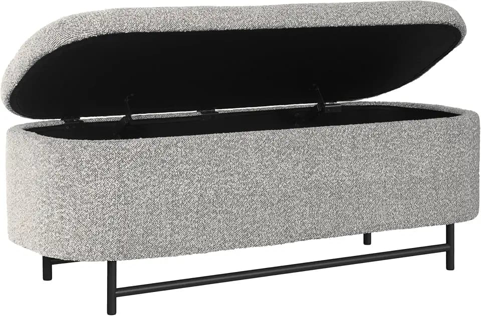 HomePop 46" Ellipse Storage Bench with Metal Legs - Cream Boucle with Gray Yarns
