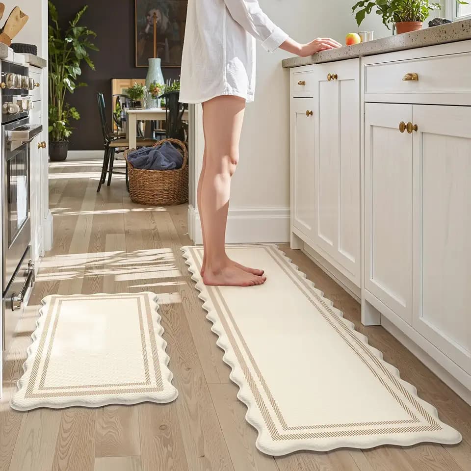 KIMODE Anti Fatigue Kitchen Mats,Beige Boho Kitchen Rugs,Modern Home Decor