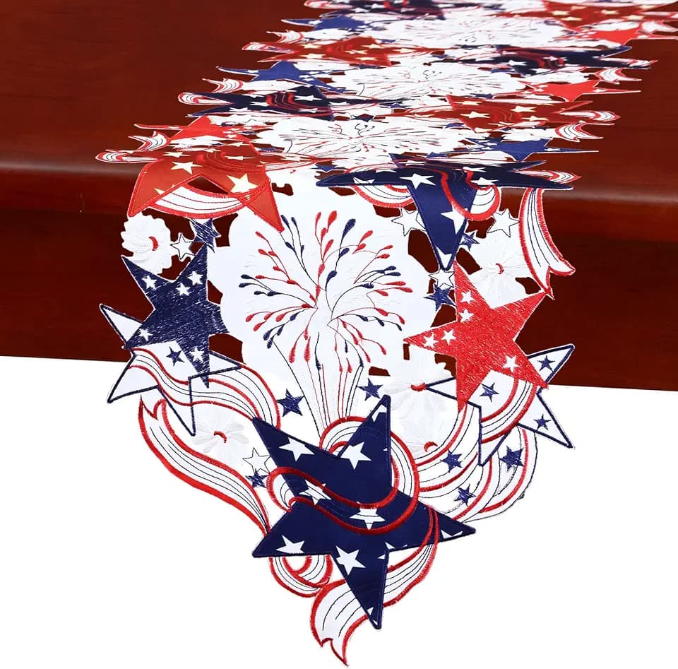 Simhomsen Embroidered July 4th Holiday Patriotic Table Runners for Independence Day, Memorial Day or Veterans Day 14 x 54 inches
