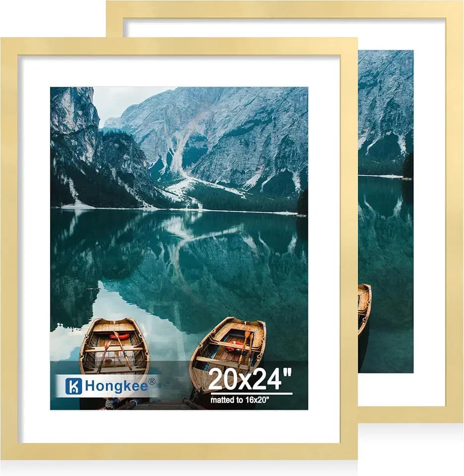 Hongkee 20x24 Picture Frame Set of 2, Gold Wood Style for 16x20 Mat