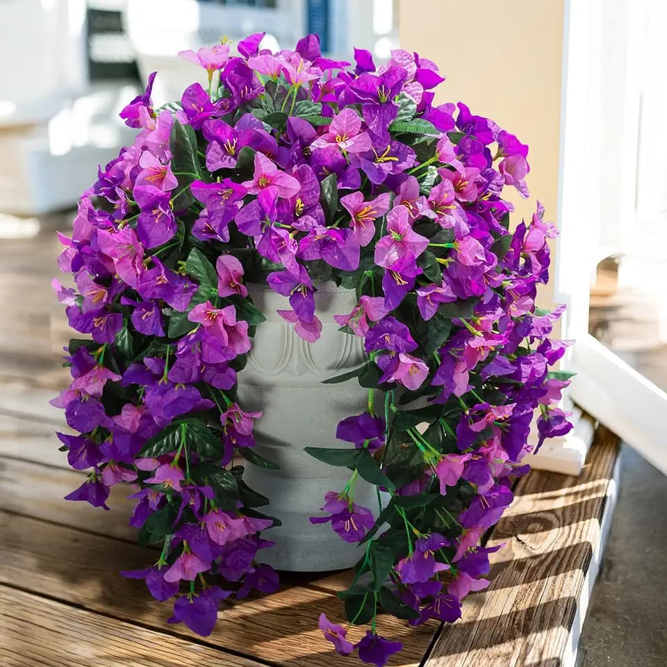 Faux Bougainvillea Artificial Flowers Plants for Outdoors Outside Decoration, 2pcs Realistic Fake Flowers UV Resistant Silk Long Trailing Vines for Front Door Planter Patio Balcony Yard Garden, Mix