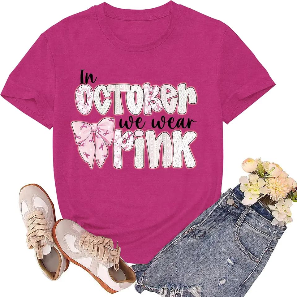 Breast Cancer Shirts for Women Pink Ribbon Awareness T-Shirt