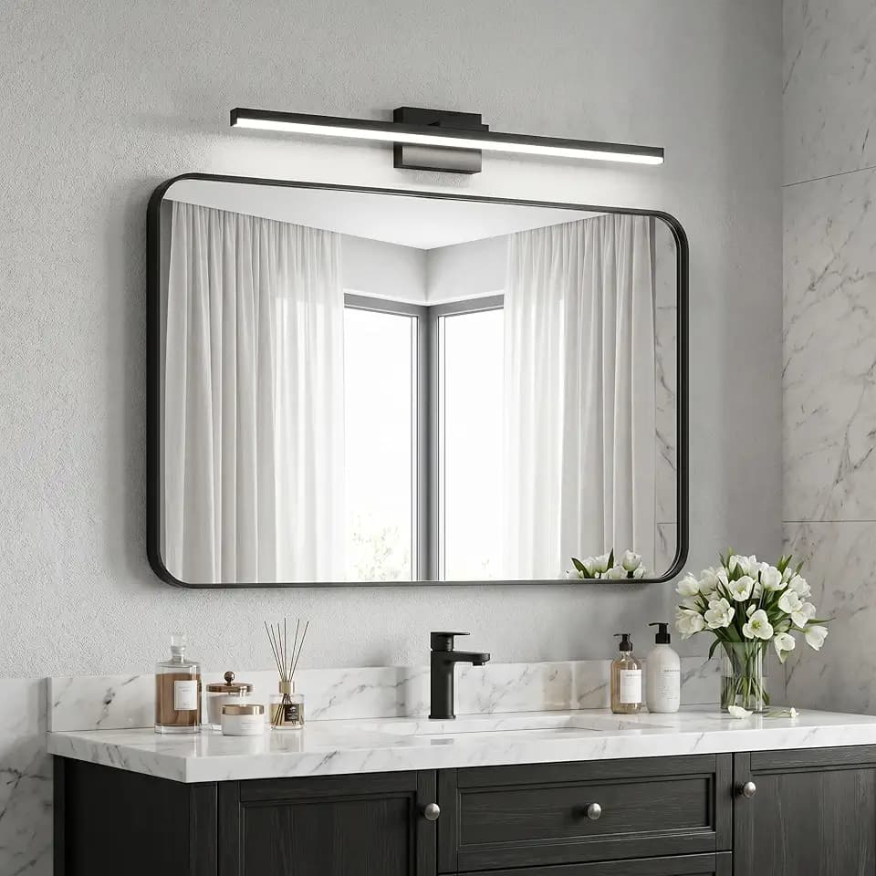 Black Bathroom Mirror 30X48 Inch Rounded Rectangle Wall Mirror Stainless Steel Metal Frame Vanity Mirror Anti-Rust for Entryway, Bathroom, Vanity, Living Room Hangs Vertically or Horizontally