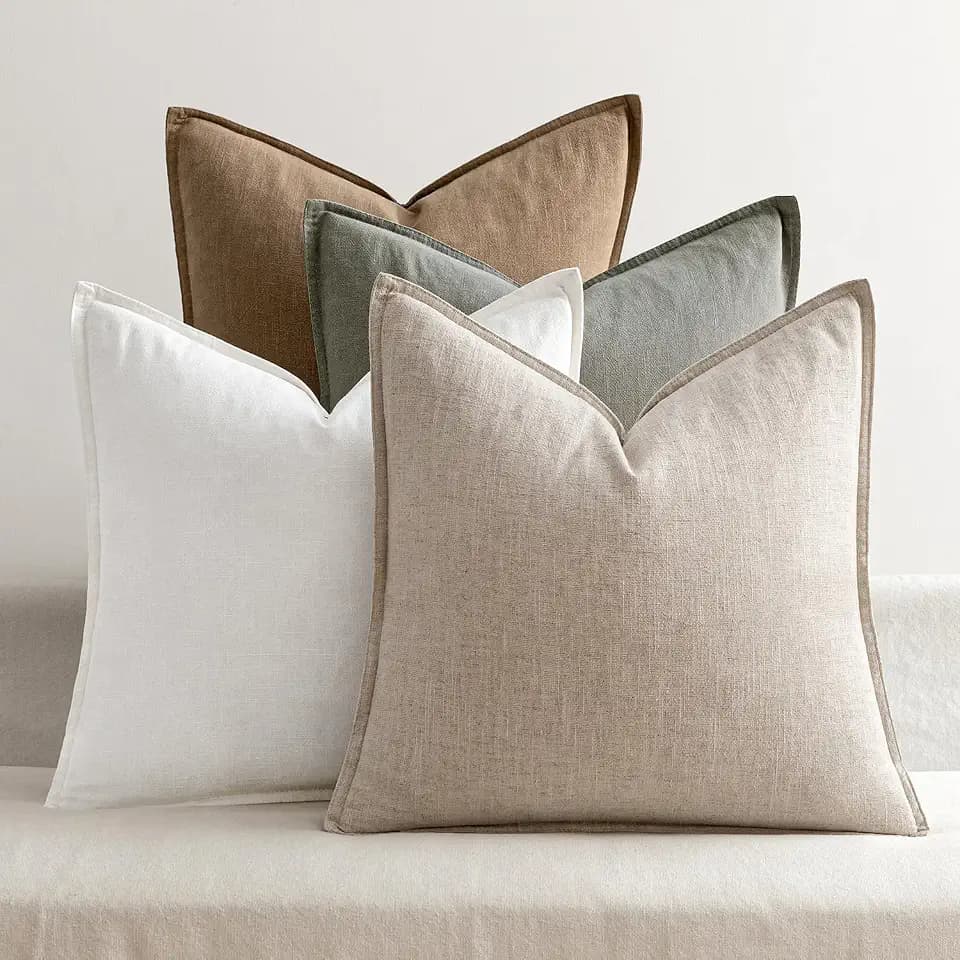 MIULEE Neutral Boho Linen Decorative Pillow Covers 18x18 Inch Pack of 4