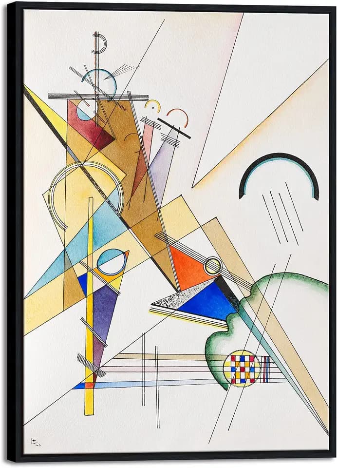Wieco Art Framed Canvas Wall Art Gewebe 1923 by Wassily Kandinsky Abstract Classic Famous Paintings Reproductions Canvas Wall Art for Home Decoration Office decorationsand