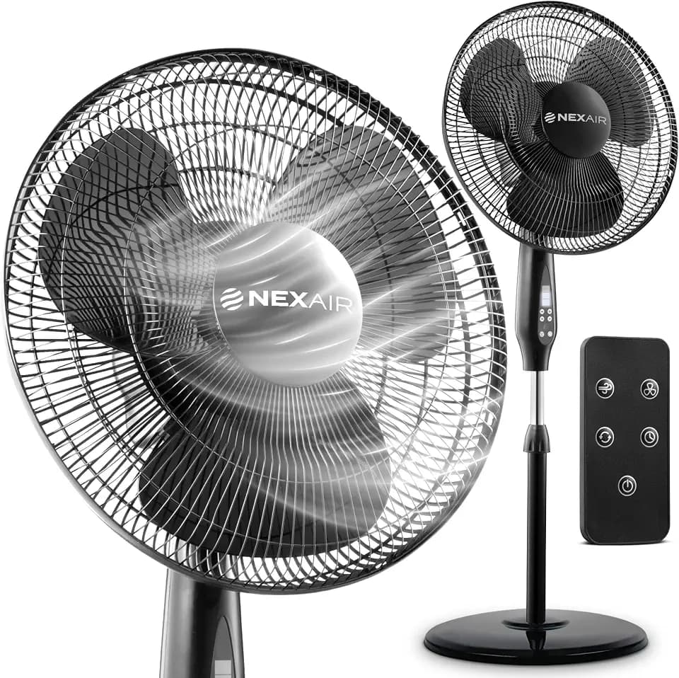 NEXAIR Oscillating 16 Inch Pedestal Stand Up Quiet Operating Room Fan With Remote Control, 3 Speed, with Adjustable Height, Standing Fan Great For Office & Living Room
