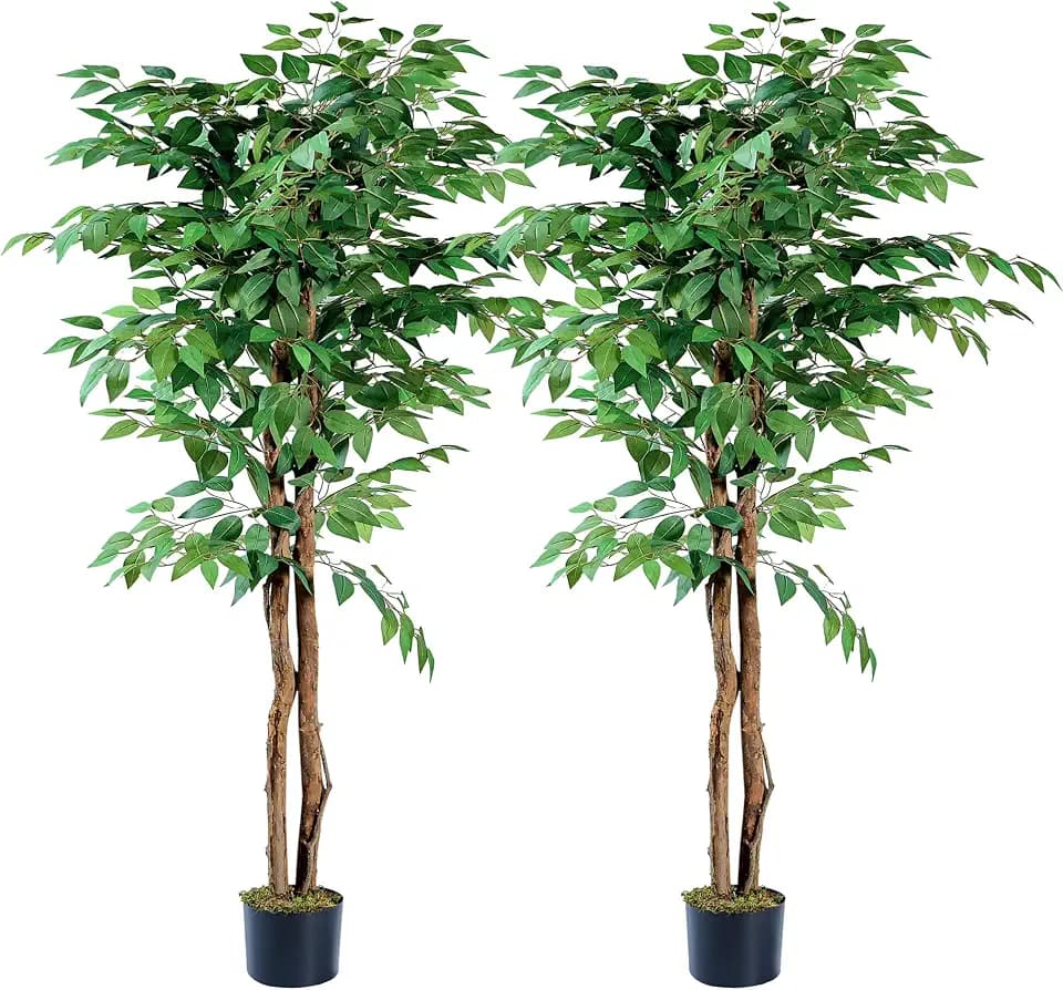 VECELO Artificial Ficus Tree with Sturdy Nursery Pot, 5FT Faux Silk Plant for Indoor Outdoor Home Garden Decor, 2 Pack