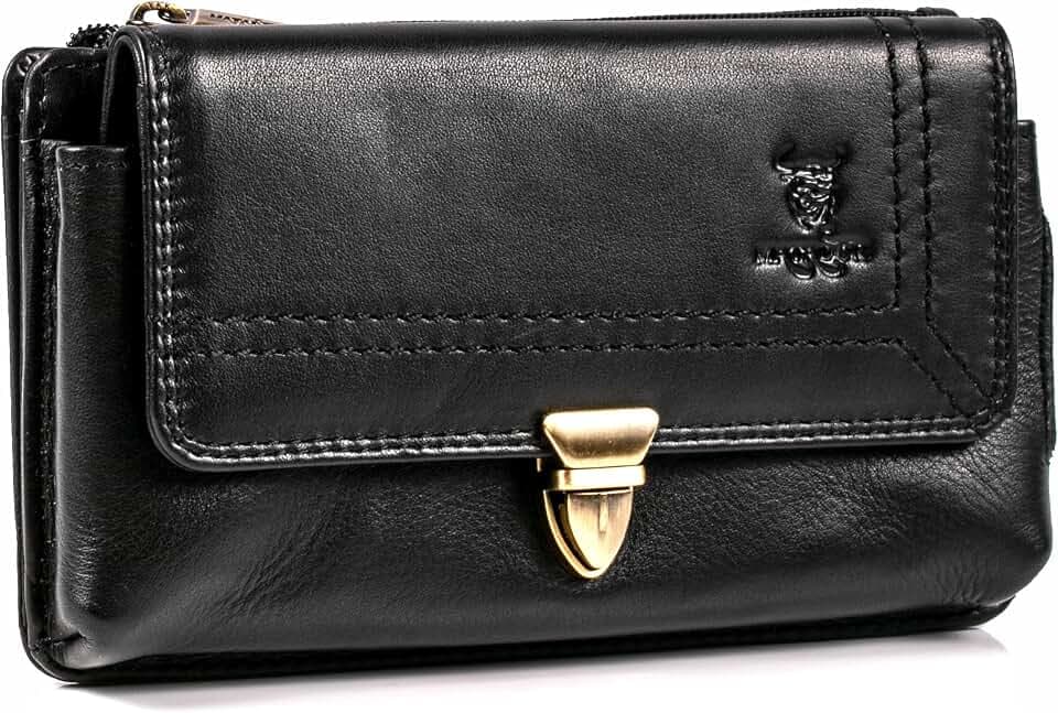 MATADOR 2in1 Echtleder Handy Gürteltasche mit Reißverschlussfach #Brisbane, mit edler Geschenkbox und RFID Schutz, Elegante Handytasche Leder für Smartphone bis 6,9 Zoll in Schwarz Nappa